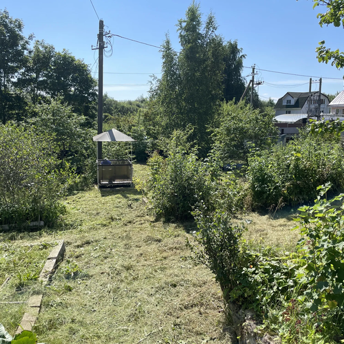 Покос высокой травы на садовом участке в ленинградской области